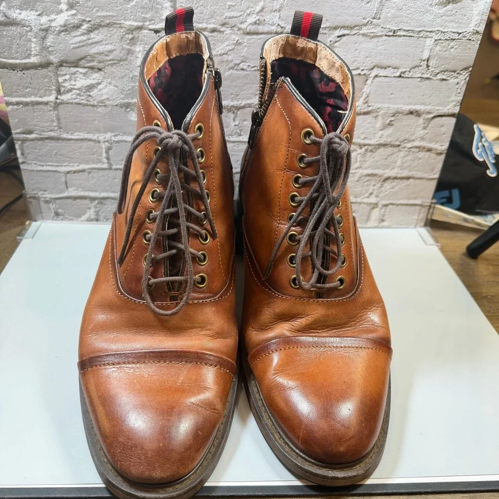Madden Mens 9 Brown Leather Cap Toe Lace Up Ankle Boots Side Zip Dress Combat